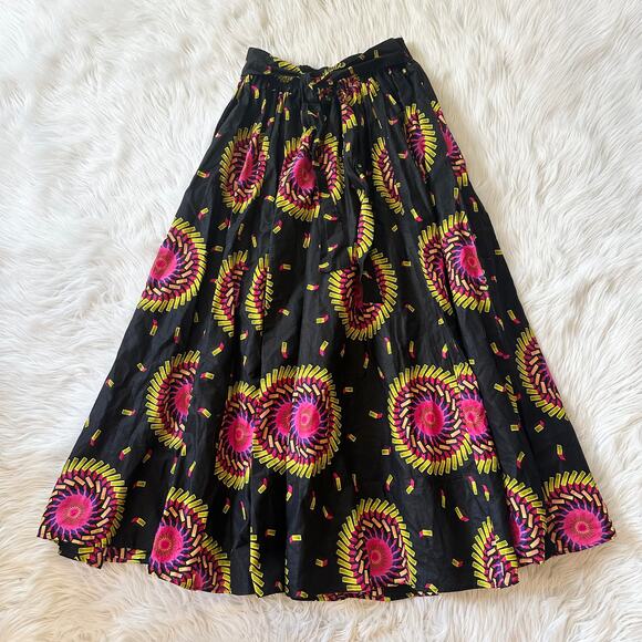 Kara Chic African Printed Maxi Skirt Elastic Waist Belted Cotton Midi - Picture 9 of 9